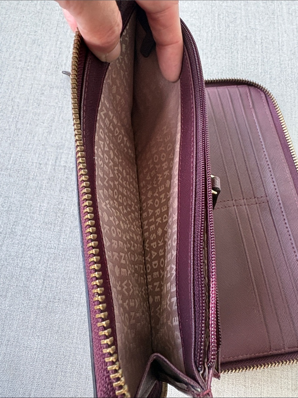 Kate Spade New York Deep Plum (Eggplant) Saffiano Leather Zip Around Wallet - Picture 5 of 9